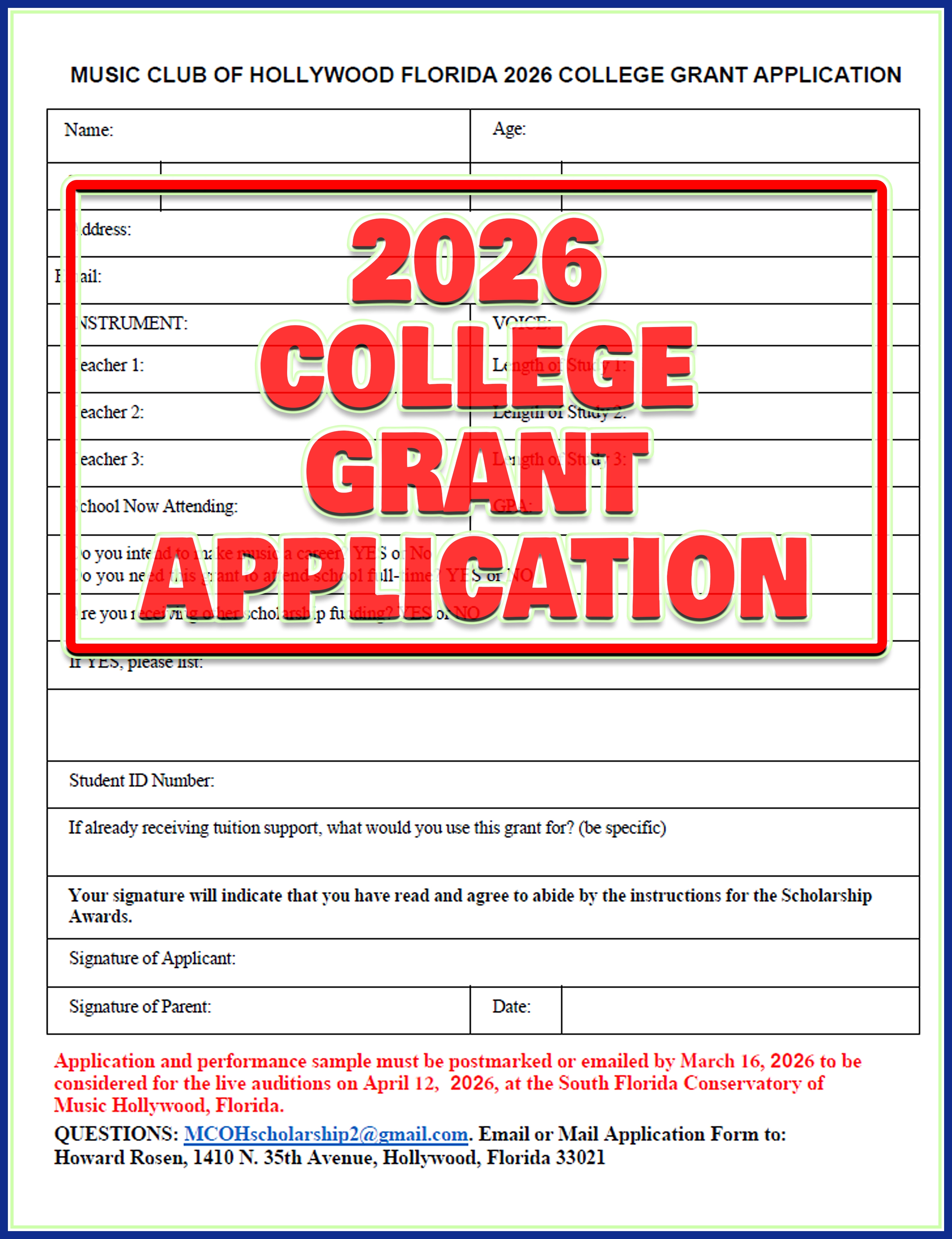 2026 College Study Grant Application